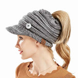 Ponytail Hat Autumn Winter Ladies Snap Button Jewelry Fit KD4693