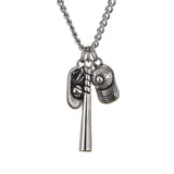 Baseball Glove & Bat Necklace Boys Titanium Stainless Steel Softball Pendant