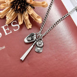 Baseball Glove & Bat Necklace Boys Titanium Stainless Steel Softball Pendant