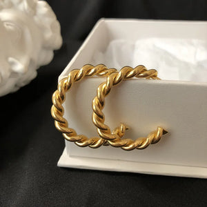French Twisted Hypoallergenic CC Hoop Earrings 18K Stainless Steel