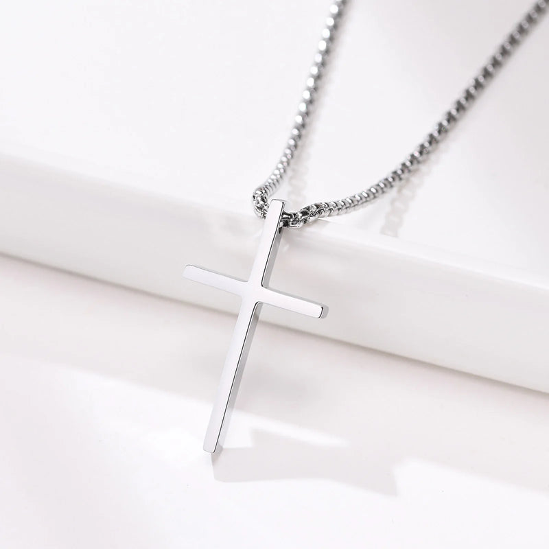 Stainless Steel Cross Pendant Collar, Christian Prayer Gift Jewelry