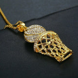 Basketball Hoop Necklace Men Zircon Gold+Silver Pendant Long Chain Necklace