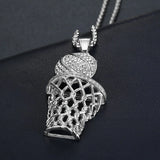 Basketball Hoop Necklace Men Zircon Gold+Silver Pendant Long Chain Necklace