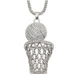 Basketball Hoop Necklace Men Zircon Gold+Silver Pendant Long Chain Necklace