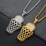 Basketball Hoop Necklace Men Zircon Gold+Silver Pendant Long Chain Necklace