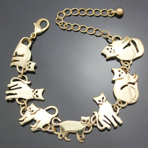 Bastet Cat Kitten Pet Charm Chain Link Bracelet Women Bangles Gift