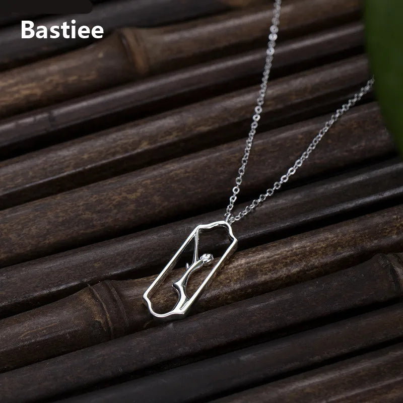 Bastiee 925 Silver Branch Necklace Pendant Vintage Jewelry Chinese Style