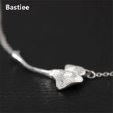 925 Sterling Silver Necklace Pendant Gingko Leaf Vintage Jewelry For Women