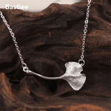 925 Sterling Silver Necklace Pendant Gingko Leaf Vintage Jewelry For Women