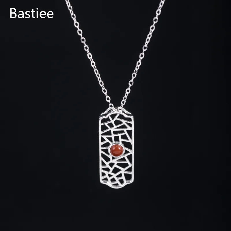925 Sterling Silver Red Agate Necklace Pendant Vintage Jewelry