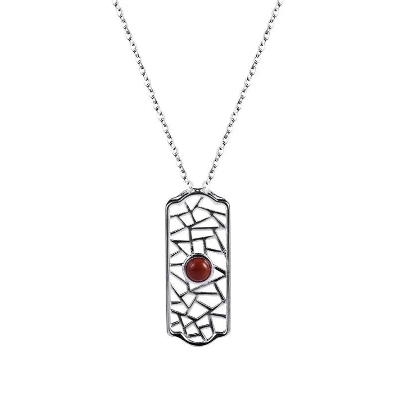 925 Sterling Silver Red Agate Necklace Pendant Vintage Jewelry
