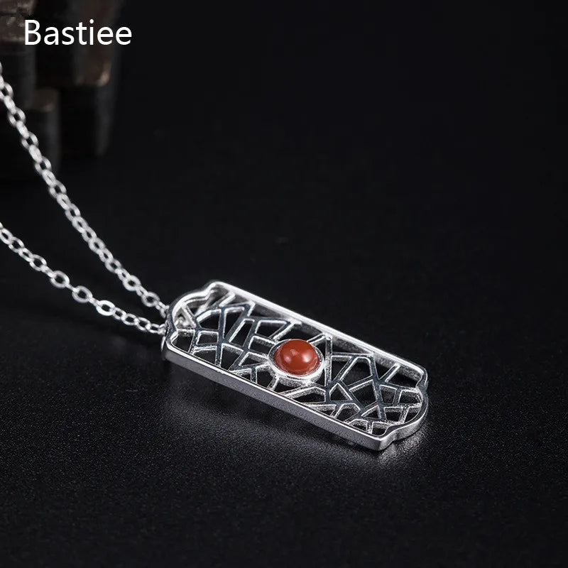 925 Sterling Silver Red Agate Necklace Pendant Vintage Jewelry