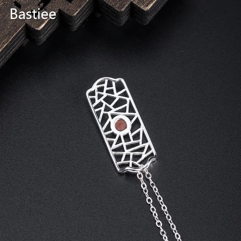 925 Sterling Silver Red Agate Necklace Pendant Vintage Jewelry