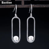 Geometric Drop Pearl Earrings 925 Sterling Silver Dangle Earring