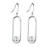 Geometric Drop Pearl Earrings 925 Sterling Silver Dangle Earring