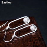 Geometric Drop Pearl Earrings 925 Sterling Silver Dangle Earring