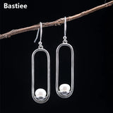 Geometric Drop Pearl Earrings 925 Sterling Silver Dangle Earring