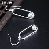 Geometric Drop Pearl Earrings 925 Sterling Silver Dangle Earring
