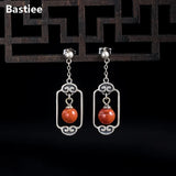 Vintage Red Agate Pearl Earrings Antique Chinese Style Geometry