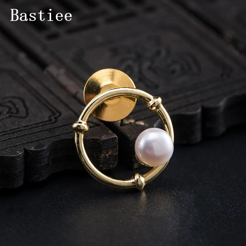 Bastiee Circle Pearl Brooch Plated Brooches for Women 925 Silver Jewelry