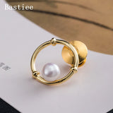 Bastiee Circle Pearl Brooch Plated Brooches for Women 925 Silver Jewelry