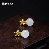 Silver 925 Jade Stud Earrings for Women Hmong Jewelry Beads