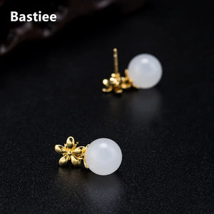 Silver 925 Jade Stud Earrings for Women Hmong Jewelry Beads