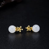Silver 925 Jade Stud Earrings for Women Hmong Jewelry Beads