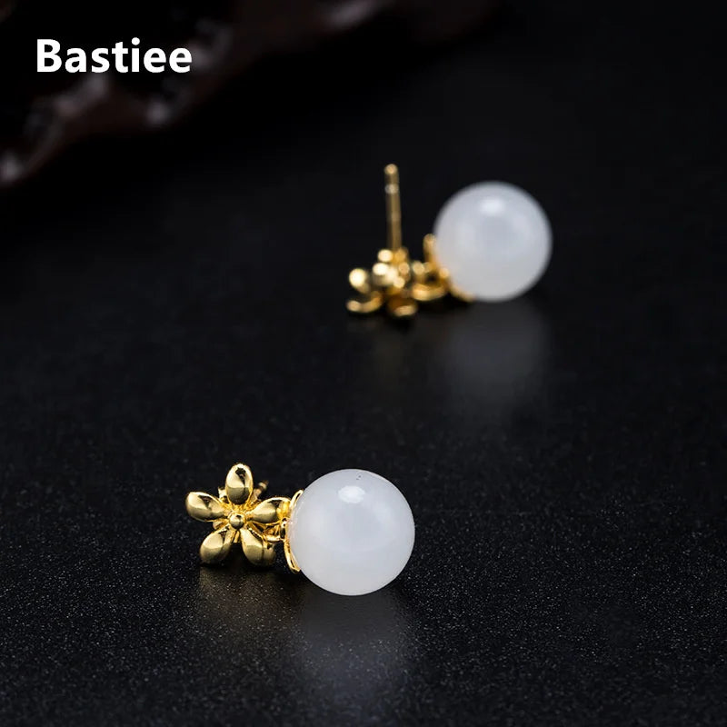 Silver 925 Jade Stud Earrings for Women Hmong Jewelry Beads