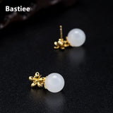 Silver 925 Jade Stud Earrings for Women Hmong Jewelry Beads
