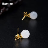 Silver 925 Jade Stud Earrings for Women Hmong Jewelry Beads