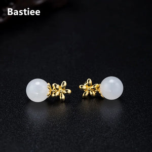 Silver 925 Jade Stud Earrings for Women Hmong Jewelry Beads