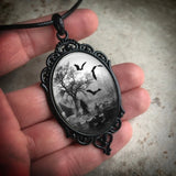 Bat Cemetery Glass Pendant Necklace Halloween Gothic Choker