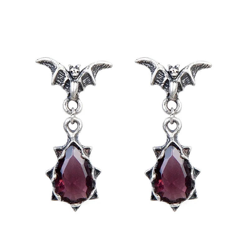 Bat Crystal Dangle Earrings 925 Silver Vintage Drop Earrings for Women
