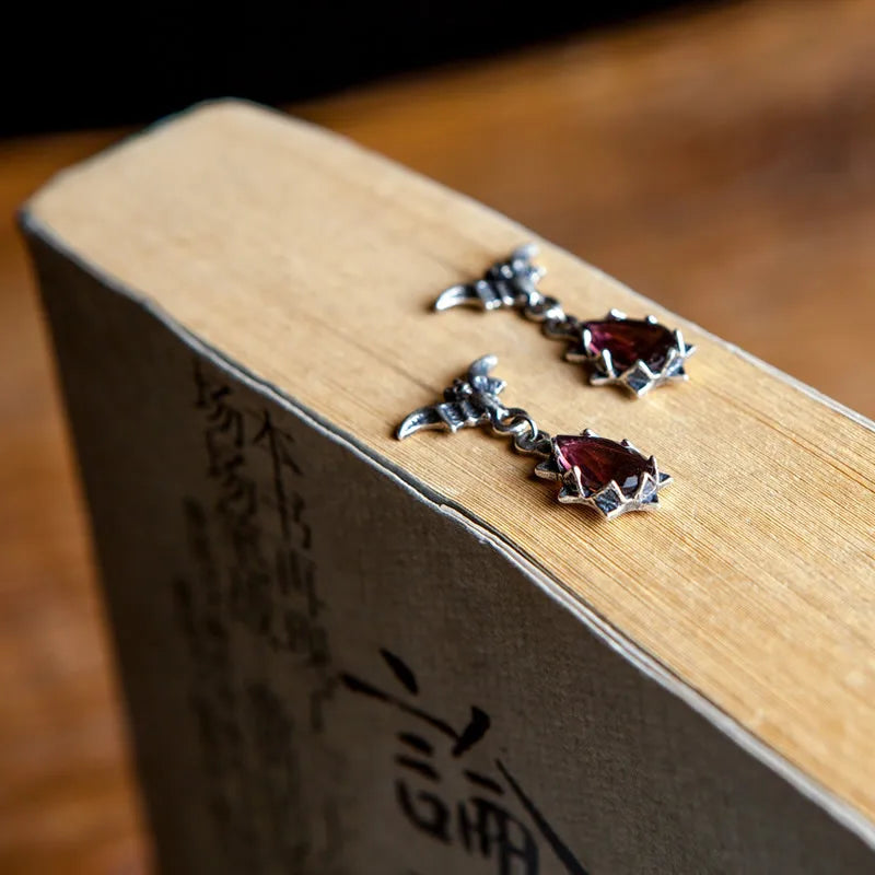 Bat Crystal Dangle Earrings 925 Silver Vintage Drop Earrings for Women