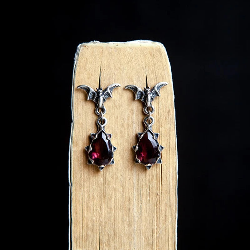 Bat Crystal Dangle Earrings 925 Silver Vintage Drop Earrings for Women