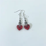 Bat Earrings with Red Hearts, Halloween Jewelry
