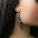 Bat Earrings with Red Hearts, Halloween Jewelry