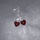 Bat Earrings with Red Hearts, Halloween Jewelry