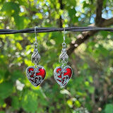 Bat Earrings with Red Hearts, Halloween Jewelry