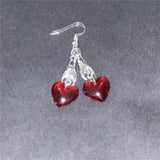Bat Earrings with Red Hearts, Halloween Jewelry
