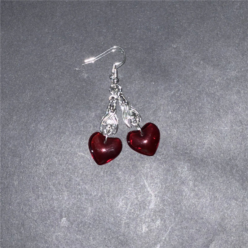 Bat Earrings with Red Hearts, Halloween Jewelry
