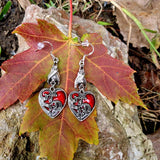 Bat Earrings with Red Hearts, Halloween Jewelry
