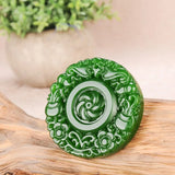 Bat Flower Green Jade Pendant Necklace Hand-Carved Charm Jadeite