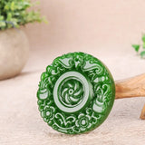 Bat Flower Green Jade Pendant Necklace Hand-Carved Charm Jadeite
