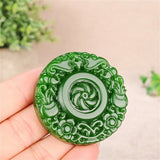Bat Flower Green Jade Pendant Necklace Hand-Carved Charm Jadeite