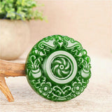 Bat Flower Green Jade Pendant Necklace Hand-Carved Charm Jadeite