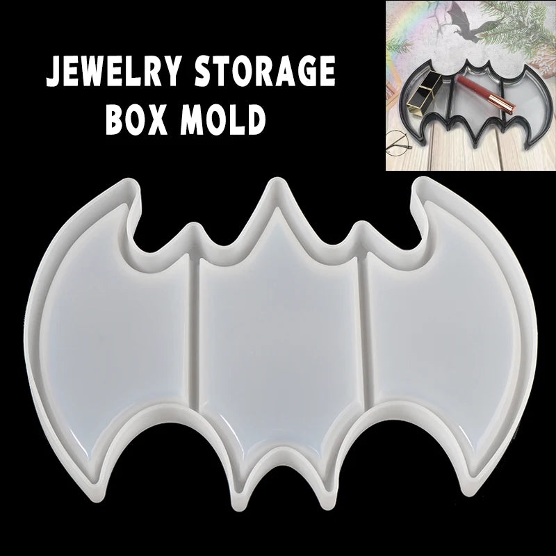 Bat Jewelry Storage Box Silicone Mold Halloween Resin Mould Craft Gift