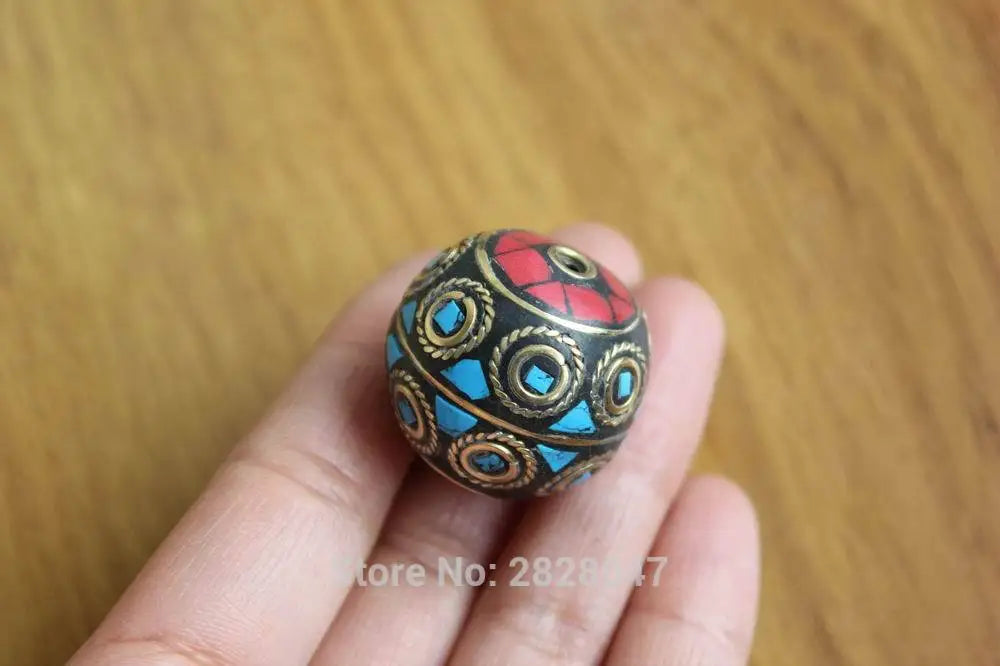 Vintage Tibetan Brass Round Pendant Beads 26mm 1 Piece