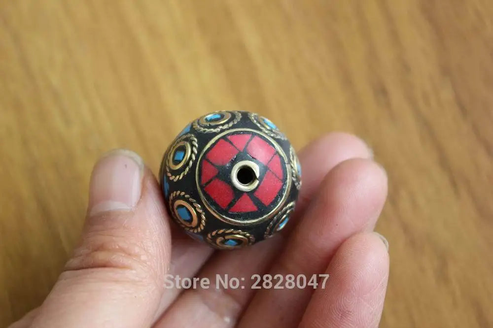 Vintage Tibetan Brass Round Pendant Beads 26mm 1 Piece